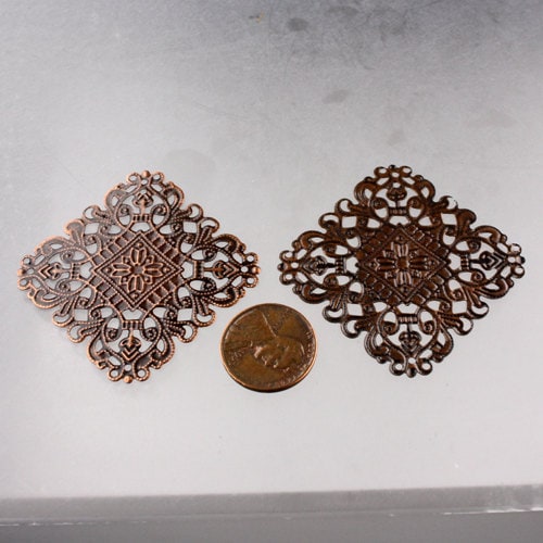 10 pcs of Antiqued Copper filigree drop Dangle 50x50mm