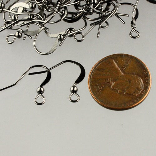 100 pcs of Gunmetal Finished Flat Fish Hook with ball BIG Brass Earwire 22Gauge - 0.65mm wire