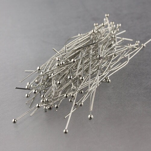 100 Rhodium Ball headpins Head Pins - 2 inches (50mm), 22 Gauge 22G 1.8mm Half Hard Body