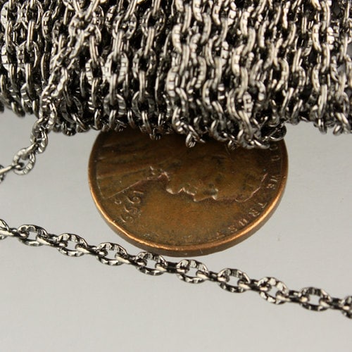 Gunmetal Texture Chain Bulk, 12 ft. of Flat Texture Oval Chunky Cable Chain - 3x2mm Unsoldered - 32TEX
