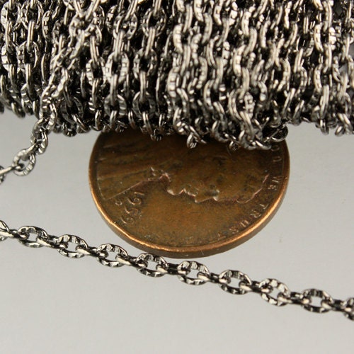 Gunmetal Texture Chain Bulk, 50 ft. of Flat Texture Oval Chunky Cable Chain - 3x2mm Unsoldered - 32TEX