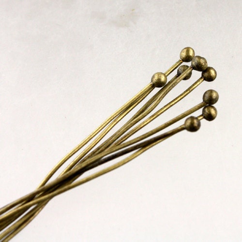 500 pcs Antique Brass Ball headpins Bronze - 2 inch (50mm), 22 Gauge 22G 1.8mm Ball - from California USA