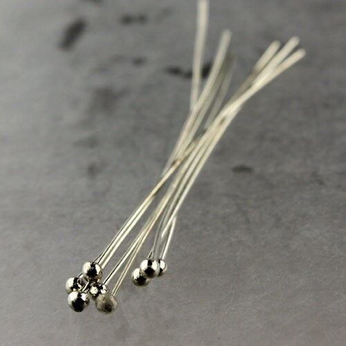 100 Rhodium Ball headpins Head Pins - 2 inches (50mm), 22 Gauge 22G 1.8mm Half Hard Body