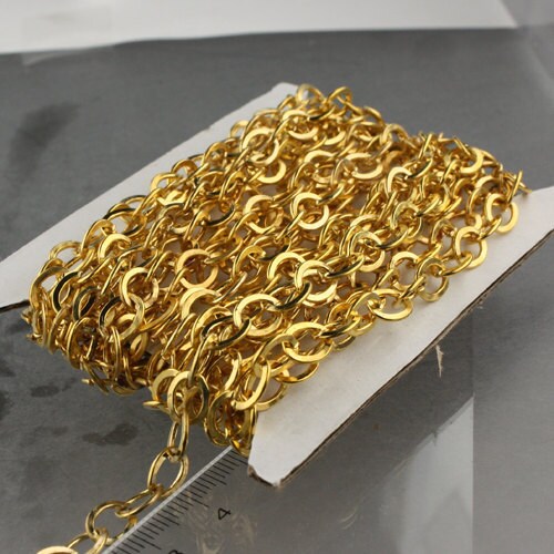 10 ft Gold Flat Chain Gold Plated Flat Cable Chain BIG Fashion Chain - 7.8x6.0mm - Unsoldered - Bulk Chain Necklace Wholesale - 7860FL
