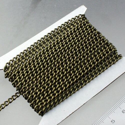 Sample 3 feet Antique Brass / Bronze Curb Chain / BIG Chunky Sturdy Curb Chain - 3.6mm width 1.0mm Wire Unsoldered - 36CURB