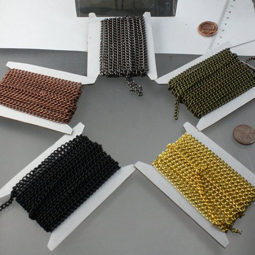 32 feet Gold Curb Chain / Gold Plated Curb BIG Chunky Sturdy Curb Chain - 3.6mm width 1.0mm Wire Unsoldered - Bulk Chain - 36CURB