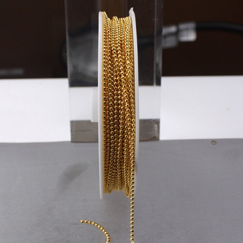 32 Ft. Gold Finished on Brass Faceted Ball Chain - 1.5mm Ball w/ FREE 50pcs Connector Terminal (Crimp)-shp from CA USA - 15DC