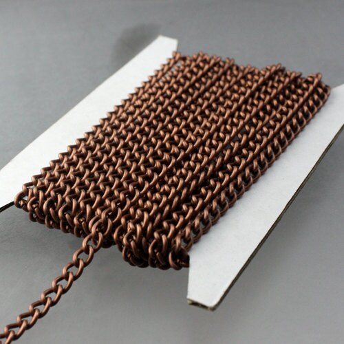 32 feet Antique Copper Curb Chain / BIG Chunky Sturdy Curb Chain - 3.6mm width 1.0mm Wire Unsoldered - Bulk Chain - 36CURB