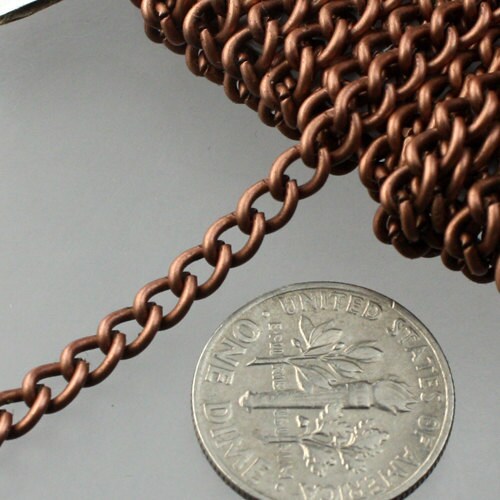 32 feet Antique Copper Curb Chain / BIG Chunky Sturdy Curb Chain - 3.6mm width 1.0mm Wire Unsoldered - Bulk Chain - 36CURB
