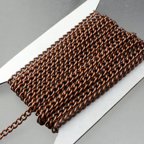 32 feet Antique Copper Curb Chain / BIG Chunky Sturdy Curb Chain - 3.6mm width 1.0mm Wire Unsoldered - Bulk Chain - 36CURB