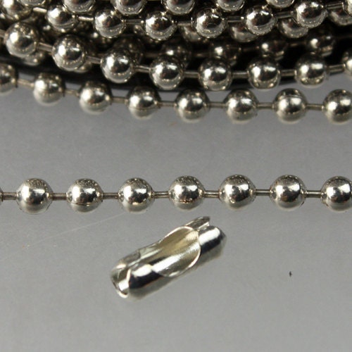 32 ft spool of Rhodium plated BIG ball chain - 3.2mm with 10 connector(Insert) - 32BALL