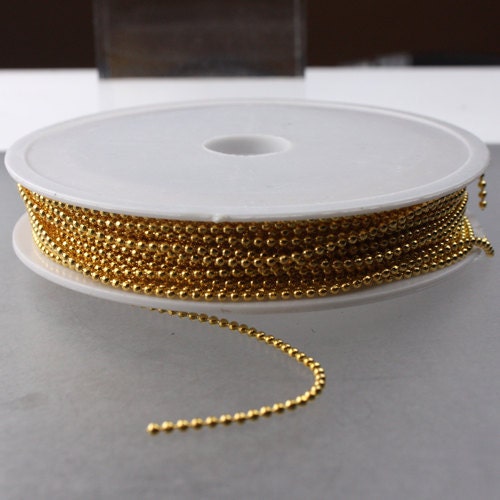 10 Ft. gold Finished on Brass Faceted Ball Chain - 1.5mm Ball w/ FREE 5pcs Connector Terminal (Crimp)-shp from CA USA - 15DC