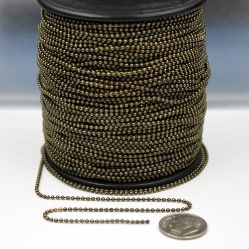 100 feet Antique Brass BALL Chain - 1.5mm Ball - Antique Bronze ball chain - with FREE 100 pcs of connector(Insert) - 15BALL
