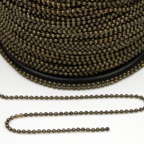 100 feet Antique Brass BALL Chain - 1.5mm Ball - Antique Bronze ball chain - with FREE 100 pcs of connector(Insert) - 15BALL