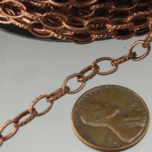 STRONg 19G New - 50 feet of Antique Copper bulk chain, Texture Drawn Cable Chain - 6.3x3.5mm Unsoldered - 6335DR-EX