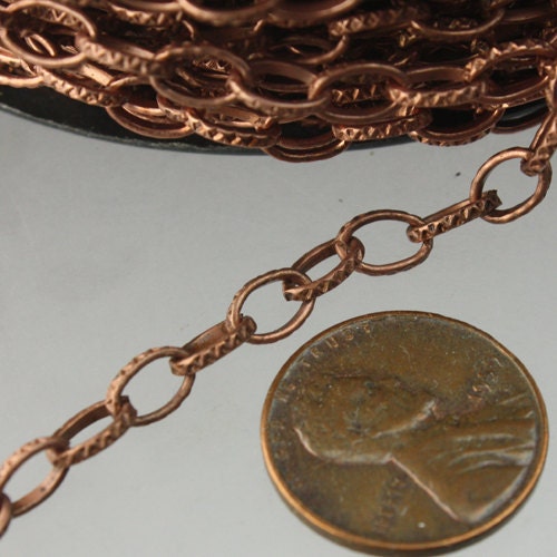 STRONg 19G New - 32 feet bulk chain, Antique Copper Plated Texture Drawn Cable Chain - 6.3x3.5mm Unsoldered - 6335DR-EX