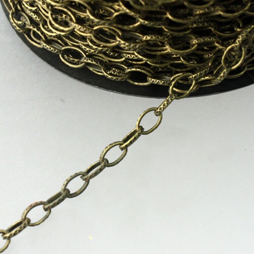 STRONg 19G New - 32 feet of Antique Brass Plated Texture Drawn Cable Chain - 6.3x3.5mm Unsoldered Link - 6335DR-EX