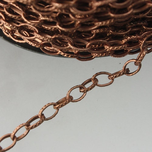 STRONg 19G New - 32 feet of bulk chain, Antique Copper Plated Texture Drawn Cable Chain - 6.3x3.5mm Unsoldered - 6335DR-EX