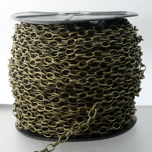STRONg 19G New - 32 feet of Antique Brass Plated Texture Drawn Cable Chain - 6.3x3.5mm Unsoldered Link - 6335DR-EX