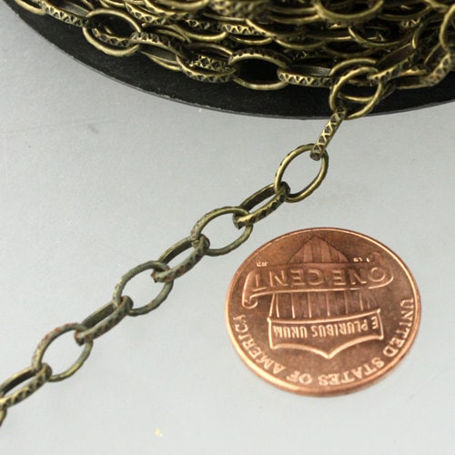 STRONg 19G New - 12 feet of Antique Brass Plated Texture Drawn Cable Chain - 6.3x3.5mm Unsoldered Link - 6335DR-EX
