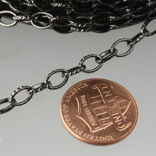 STRONg 19G New - 32 feet of Gunmetal Plated Texture Drawn Cable Chain - 6.3x3.5mm Unsoldered Link - 6335DR-EX