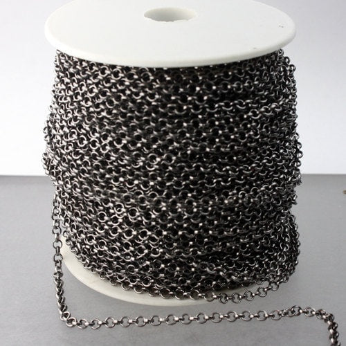 Gunmetal Rolo Chain bulk, 32 ft of Rolo Cable Chain 3.2mm - Unsoldered Links - Bulk Jewerly Chain - 3.2ROLO