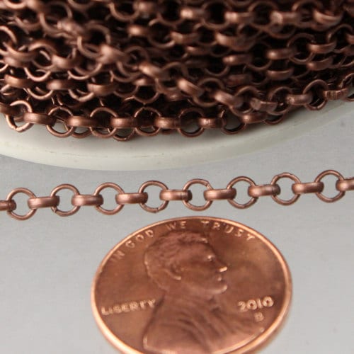 32 feet Antique Copper Rolo Chain Cable Chain 3.2mm - Unsoldered Links - Bulk Jewerly Chain - 3.2ROLO