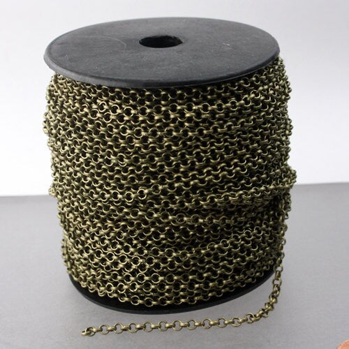 Antique Brass Rolo Chain bulk Chain, 32 ft of Rolo Bronze Cable Chain 3.2mm - Unsoldered Links - Bulk Jewelry - 3.2ROLO