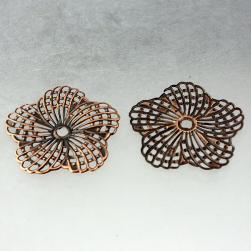 SALE Sale 50 pcs of Antiqued Copper finished Hibiscus Flower filigree focal L:ink - 34mm