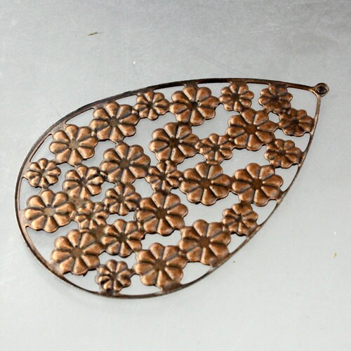 10 pcs of Antiqued copper filigree Big Flower Drop 68x46mm