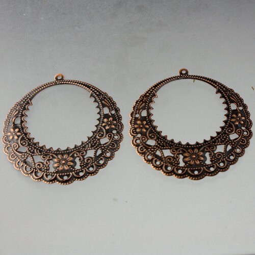 10 pcs Antiqued Copper BIG filigree drop - 2inch x 2inch (48x50mm)