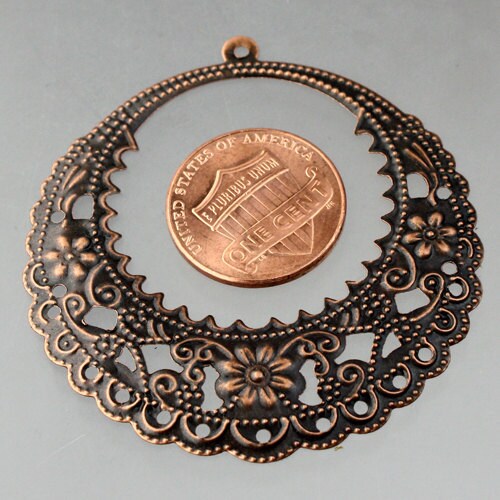 10 pcs Antiqued Copper BIG filigree drop - 2inch x 2inch (48x50mm)