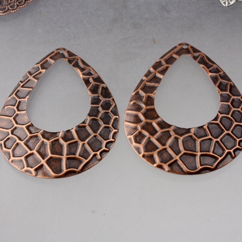 10 pcs of Antiqued copper filigree drop 65x50mm