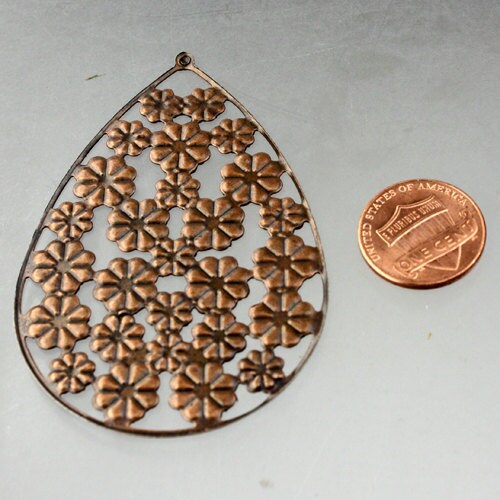 10 pcs of Antiqued copper filigree Big Flower Drop 68x46mm