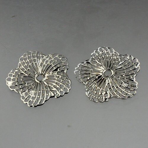 12 pcs of Antiqued Silver finished Hibiscus Flower filigree focal L:ink - 34mm