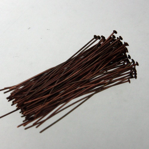 Bulk Package 300 Pcs Antique Copper FLAT headpins Head Pins T Pins - 2 inch (50mm) 22Gauge 22G - TPIN-22G-50