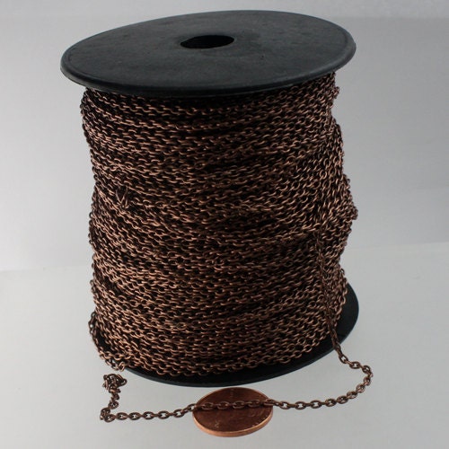 100 ft spool of Antique Copper Finished Round cable chain - Sturdy 3.0x2.1mm - unsoldered link - 3021CA