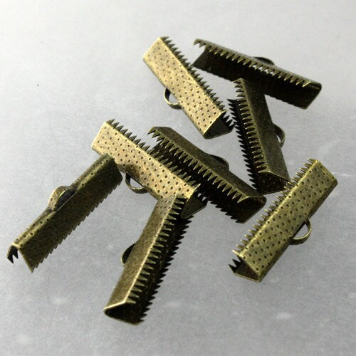 20 pcs Antique Brass Plated 25mm / 1 inch Ribbon Clamps Connectors Clips End for Leather Charm Braid - Ship from CA USA