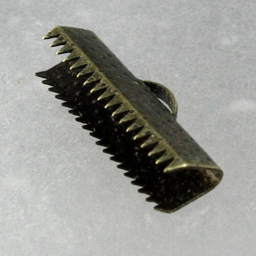 20 pcs Antique Brass Plated 20mm Ribbon Clamps Connectors Clips End for Leather Charm Braid - Ship from CA USA