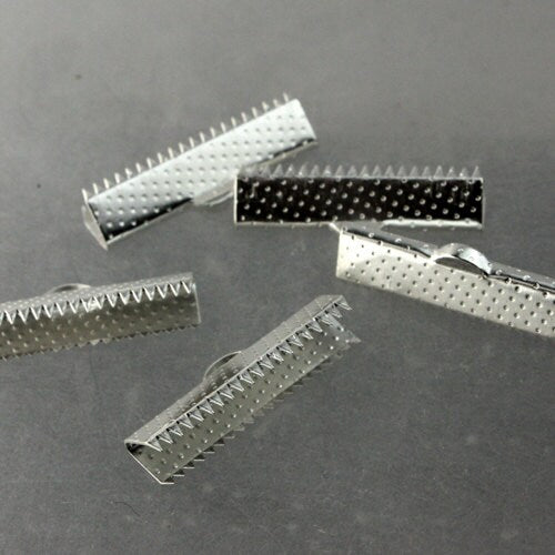 20 pcs Silver Plated 25mm / 1 inch Ribbon Clamps Connectors Clips End for Leather Charm Braid - Ship from CA USA