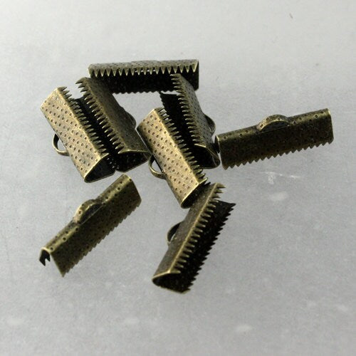 20 pcs Antique Brass Plated 20mm Ribbon Clamps Connectors Clips End for Leather Charm Braid - Ship from CA USA