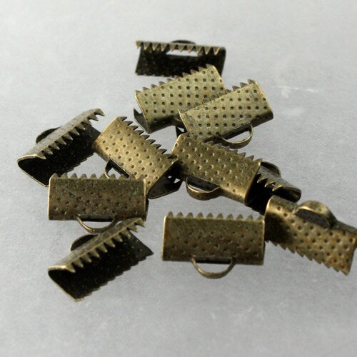 30 pcs Antique Brass Plated 13mm - 1/2 inch Ribbon Clamps Connectors Clips End for Leather Charm Braid - Ship from CA USA