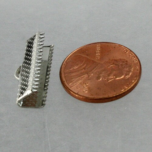 20 pcs Rhodium Plated 20mm Ribbon Clamps Connectors Clips End for Leather Charm Braid - Ship from CA USA