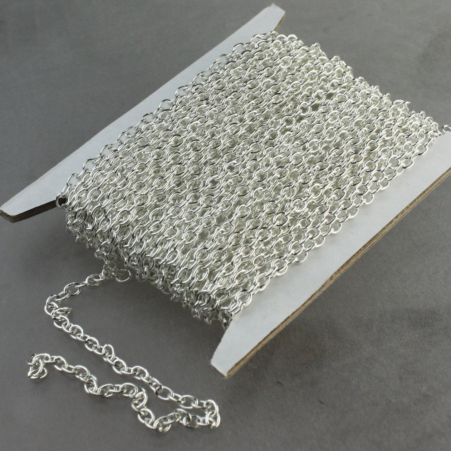 10 ft Sterling Silver Plated Cable Chain - 4x5mm 19 Gauge (0.9mm) Unsoldered Link - Heavy Strong Cable Chain Bulk Wholesale - 4519CA