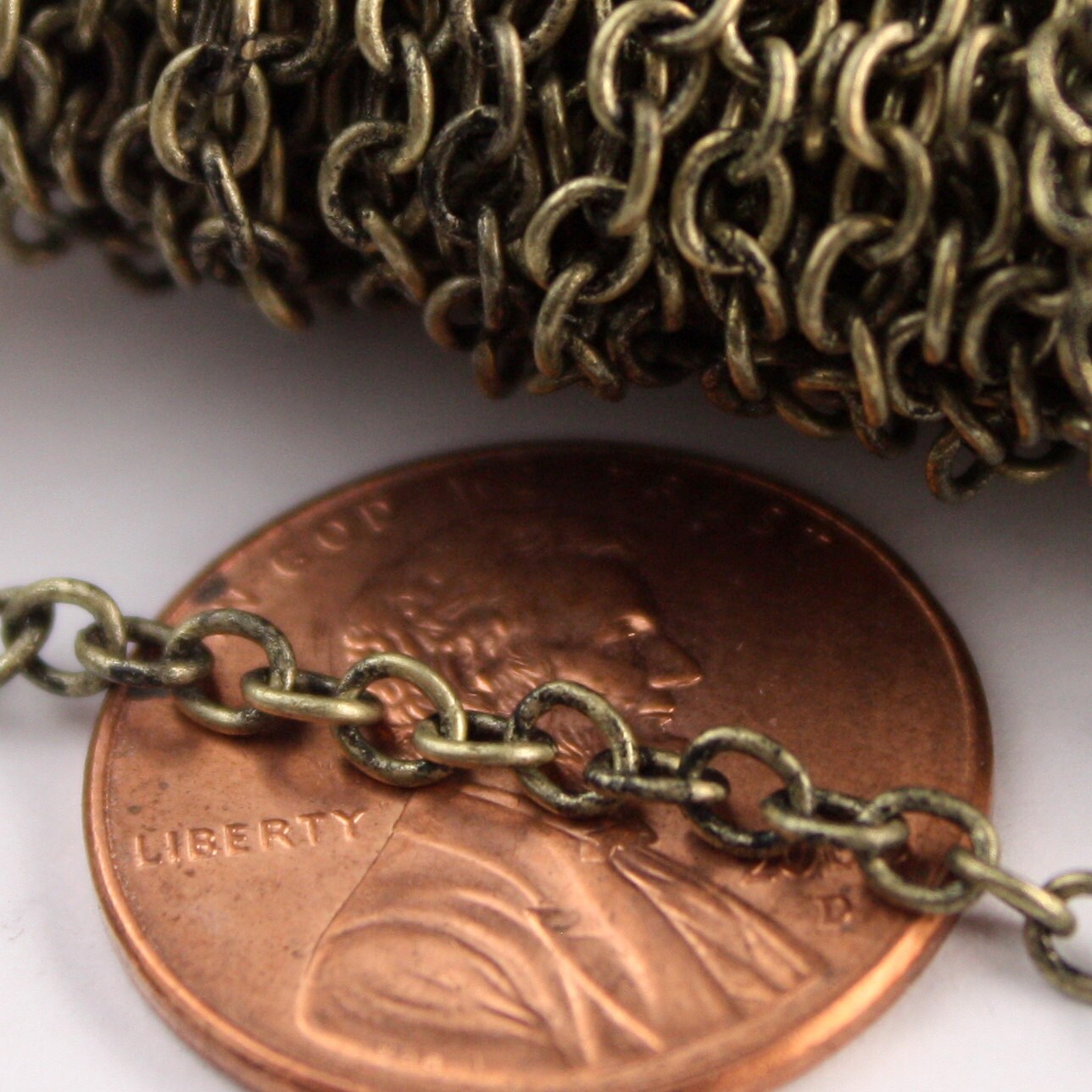 Sample 3 ft spool of VINTAGE Style Antique Brass Finished Round Soldered Cable Chain - 3.4x3.0mm SOLDERED Link - 3430S