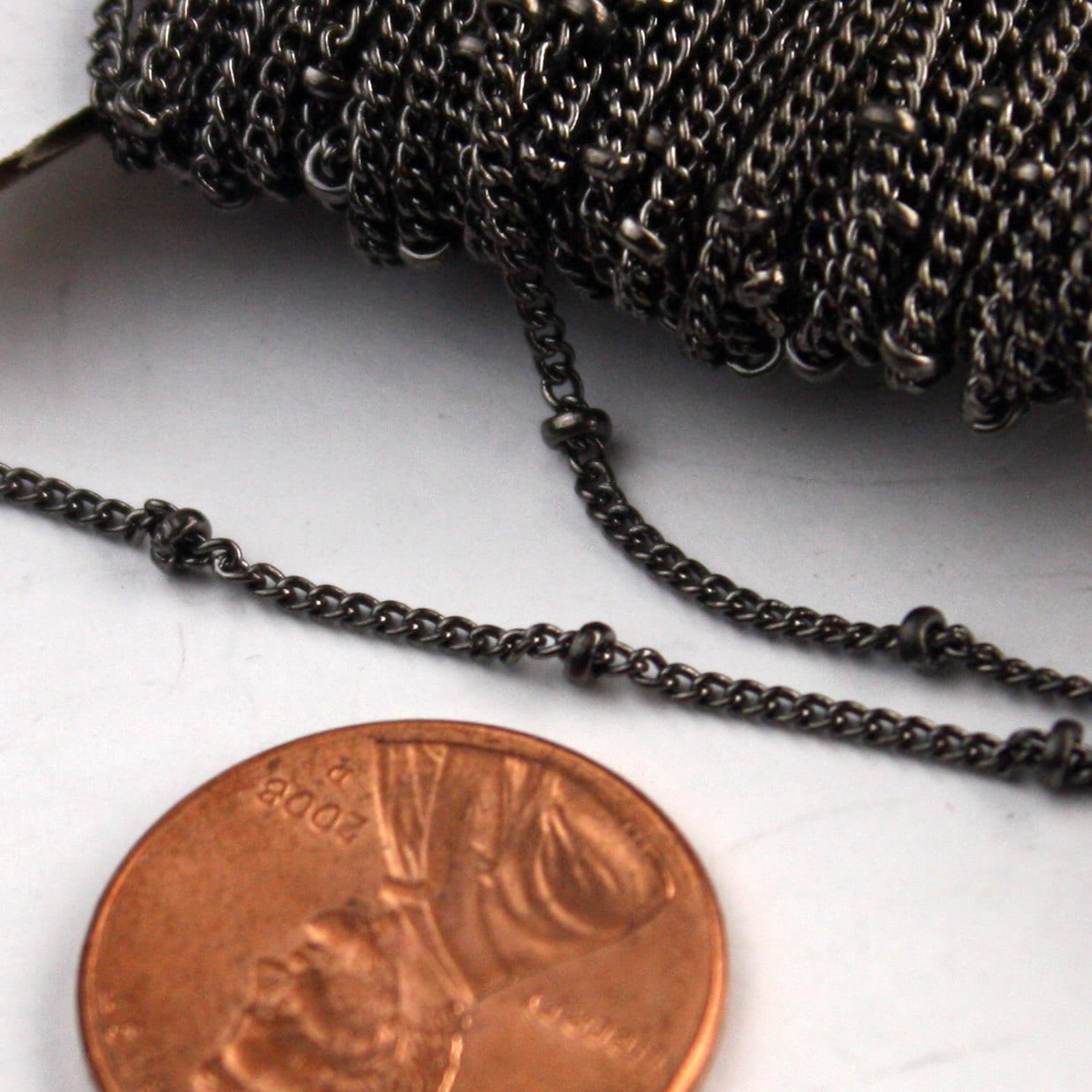 Wholesale Lot 300 ft spool Gunmetal BALL Soldered Curb Chain - 1.6mm - Tiny Satellite Solder Curb Chain - Free Jumpring (100pcs) - 1.6SAT