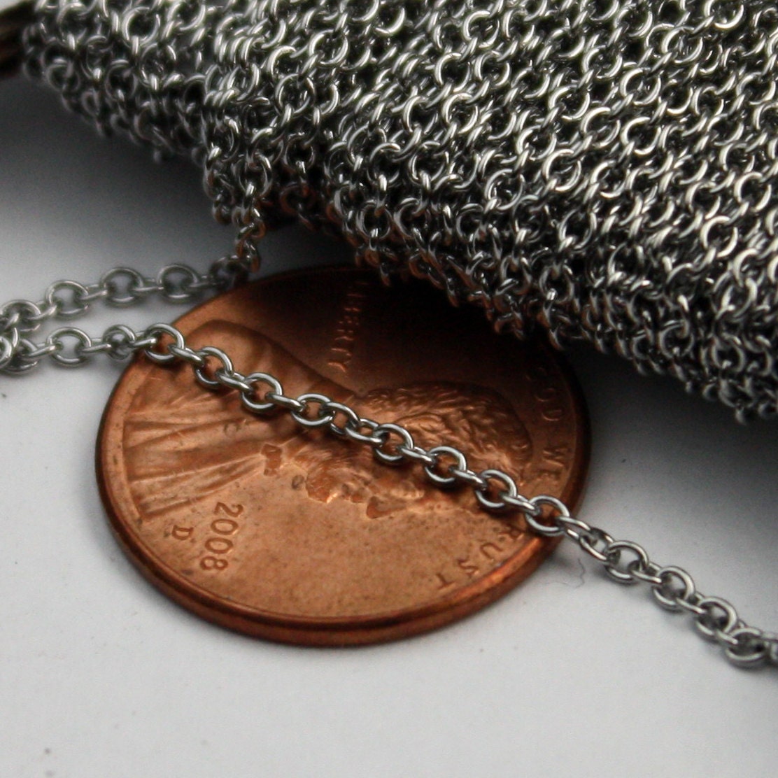 Stainless Steel chain bulk, 30 ft of Surgical Stainless Steel Small Soldered Sturdy cable chain - 1.55mm SOLDERED Link
