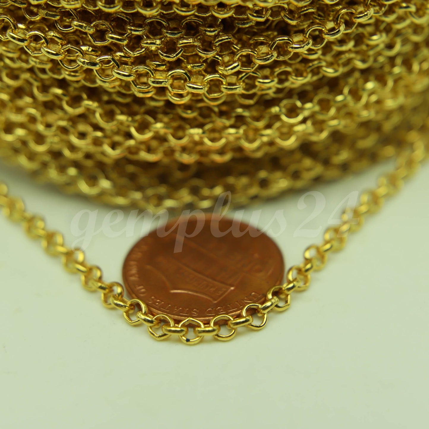 ATC Anti-Tarnishing Coating 24K Deep Gold Plated ROLO Chain bulk, 3/10/32/50 Feet of SOLDERED Rolo Chain - 3.1mm Links - ATC31BL