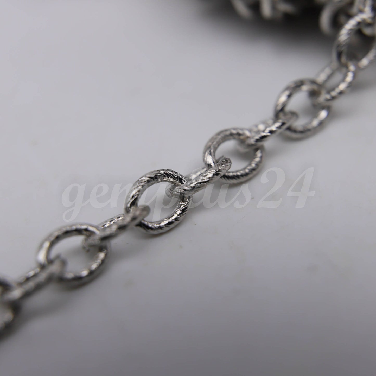 5 feet Rhodium plated oval texture CHUNKY cable chain - 8x7mm - white gold color - unsoldered - 8070TX
