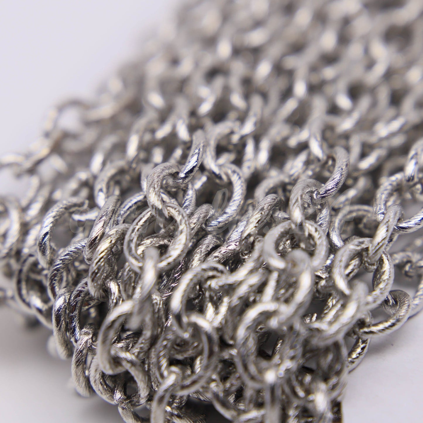 5 ft of rhodium plated oval texture cable chain - 8x7mm - white gold color - Unsoldered - 8070TX